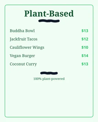Vegan Menu — editable white restaurant template, instagram portrait