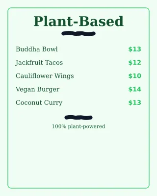 Vegan Menu — editable white restaurant template, instagram portrait