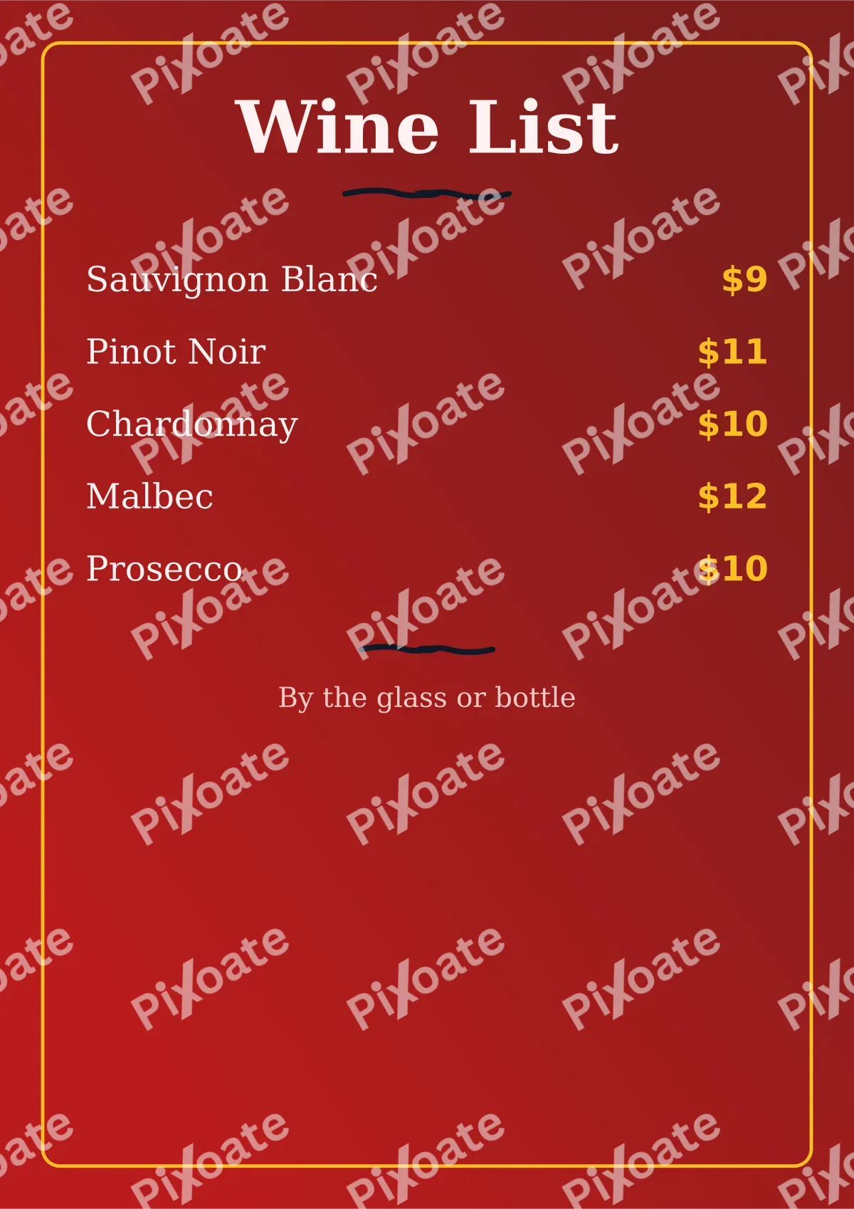 Wine List Wine List — editable red restaurant template, a4 print
