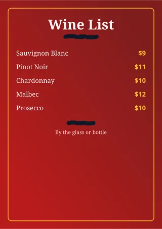 Wine List — editable red restaurant template, a4 print