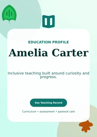 Botanical Teacher Resume Professional CV — editable white résumé and career template, a4 print