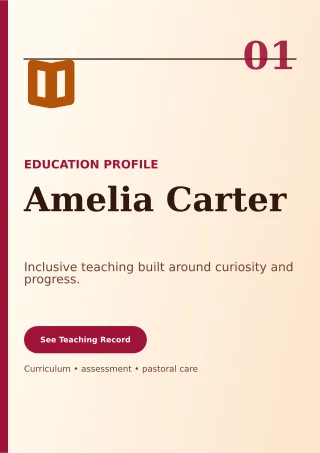 Editorial Teacher Resume Professional CV — editable white résumé and career template, a4 print