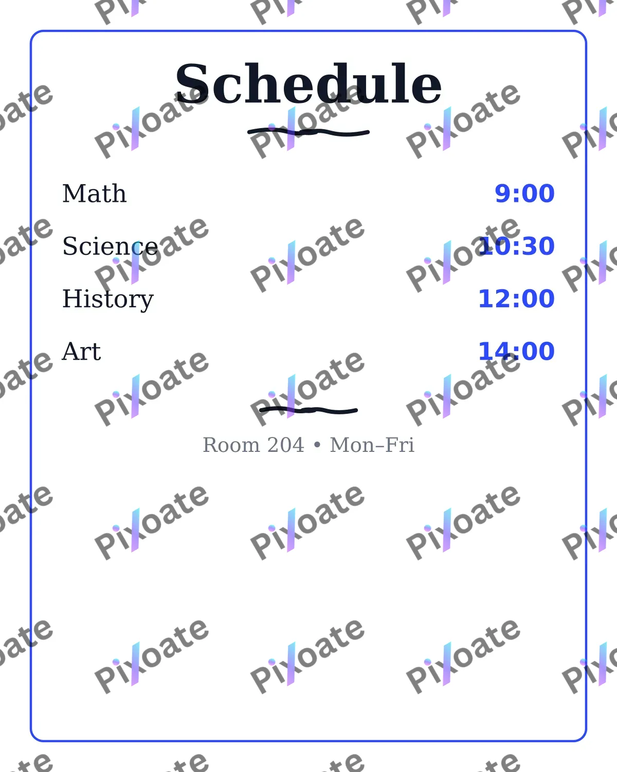 Class Schedule Class Schedule — editable white school template, instagram portrait