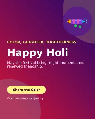 Aurora Holi Greeting Portrait Post — editable purple seasonal template, instagram portrait