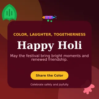 Botanical Holi Greeting Square Post — editable black seasonal template, instagram post