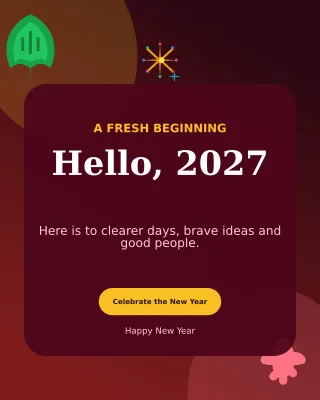 Botanical New Year Greeting Portrait Post — editable black seasonal template, instagram portrait