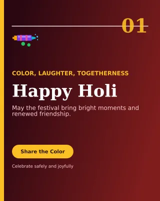 Editorial Holi Greeting Portrait Post — editable black seasonal template, instagram portrait