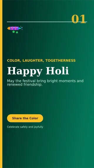 Editorial Holi Greeting Story — editable black seasonal template, story / reel