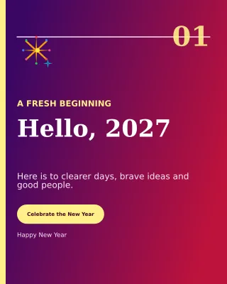 Editorial New Year Greeting Portrait Post — editable purple seasonal template, instagram portrait
