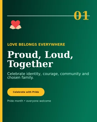 Editorial Pride Celebration Portrait Post — editable black seasonal template, instagram portrait