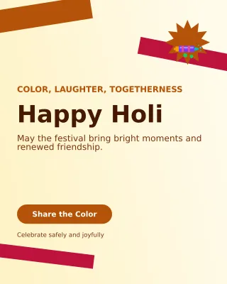 Kinetic Holi Greeting Portrait Post — editable white seasonal template, instagram portrait