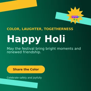 Kinetic Holi Greeting Square Post — editable black seasonal template, instagram post