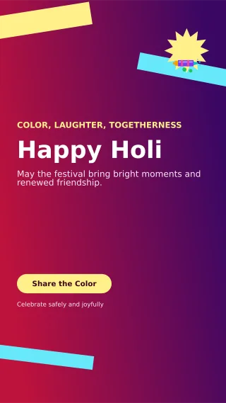 Kinetic Holi Greeting Story — editable purple seasonal template, story / reel