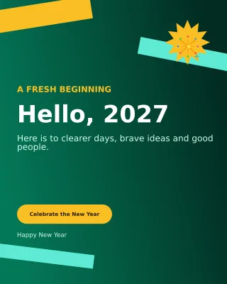 Kinetic New Year Greeting Portrait Post — editable black seasonal template, instagram portrait