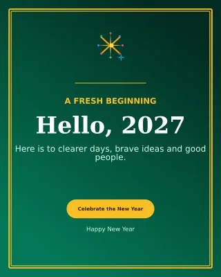 Luxe New Year Greeting Portrait Post — editable black seasonal template, instagram portrait