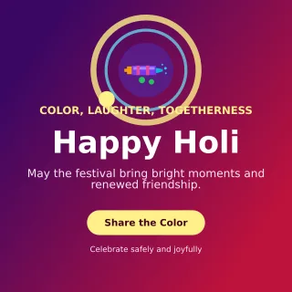 Orbit Holi Greeting Square Post — editable purple seasonal template, instagram post
