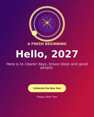 Orbit New Year Greeting Portrait Post — editable purple seasonal template, instagram portrait