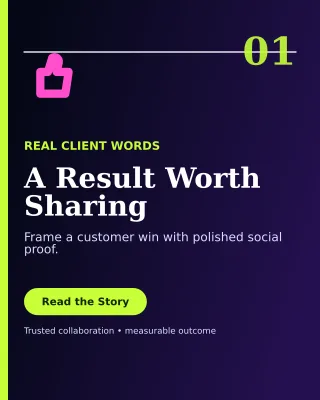 Editorial Client Testimonial Portrait Post — editable black social media template, instagram portrait