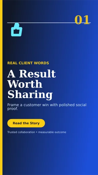 Editorial Client Testimonial Story — editable blue social media template, story / reel