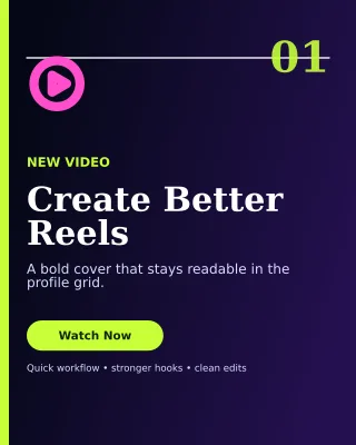 Editorial Reel Cover Portrait Post — editable black social media template, instagram portrait