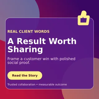 Glass Client Testimonial Square Post — editable purple social media template, instagram post