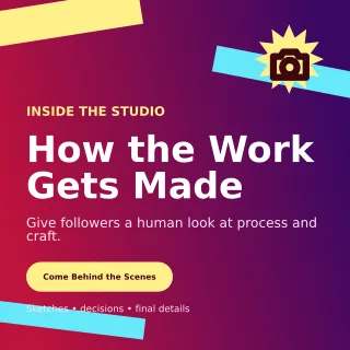 Kinetic Behind the Scenes Square Post — editable purple social media template, instagram post