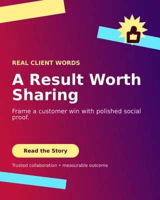 Kinetic Client Testimonial Portrait Post — editable purple social media template, instagram portrait