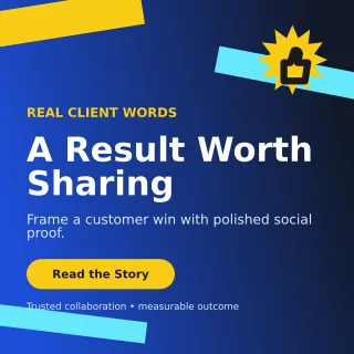 Kinetic Client Testimonial Square Post — editable blue social media template, instagram post