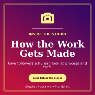 Luxe Behind the Scenes Square Post — editable purple social media template, instagram post