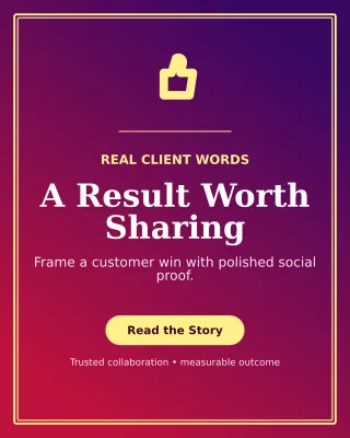 Luxe Client Testimonial Portrait Post — editable purple social media template, instagram portrait