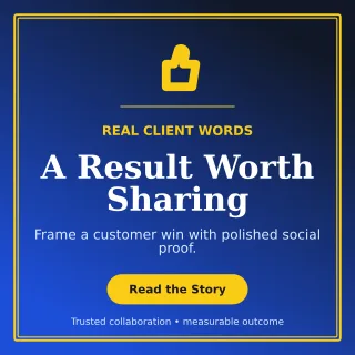 Luxe Client Testimonial Square Post — editable blue social media template, instagram post