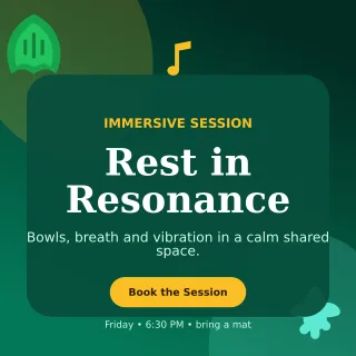 Botanical Sound Healing Square Post — editable black spiritual wellness template, instagram post