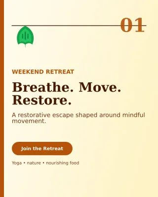 Editorial Yoga Retreat Portrait Post — editable white spiritual wellness template, instagram portrait