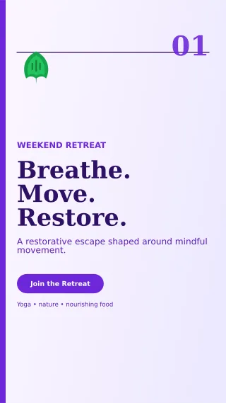 Editorial Yoga Retreat Story — editable white spiritual wellness template, story / reel
