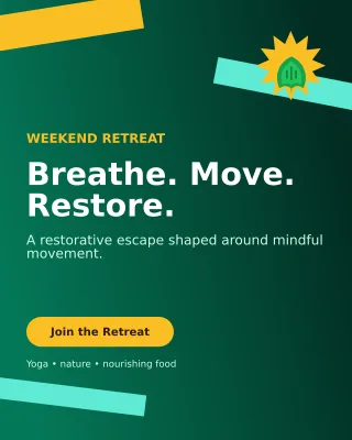 Kinetic Yoga Retreat Portrait Post — editable black spiritual wellness template, instagram portrait