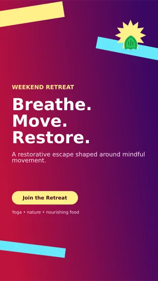 Kinetic Yoga Retreat Story — editable purple spiritual wellness template, story / reel