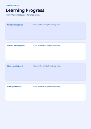 Student Progress Report — Bold Indigo — editable white teacher template, a4 print