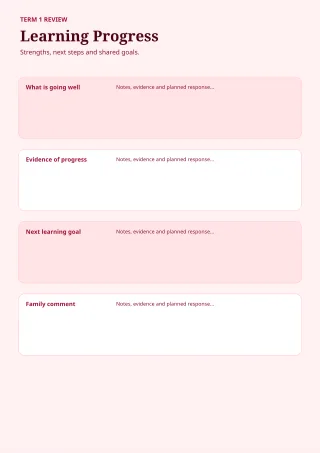 Student Progress Report — Burgundy Studio — editable white teacher template, a4 print