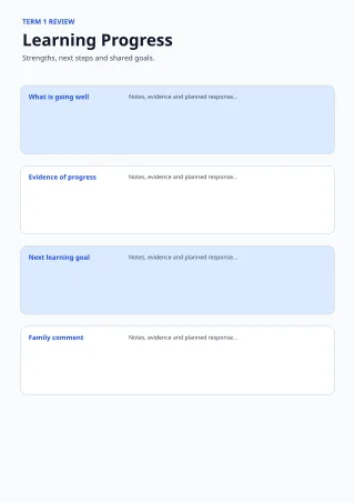 Student Progress Report — Clear Blue — editable white teacher template, a4 print