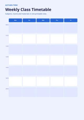 Student Timetable — Bold Indigo — editable white teacher template, a4 print