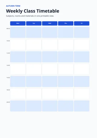 Student Timetable — Clear Blue — editable white teacher template, a4 print