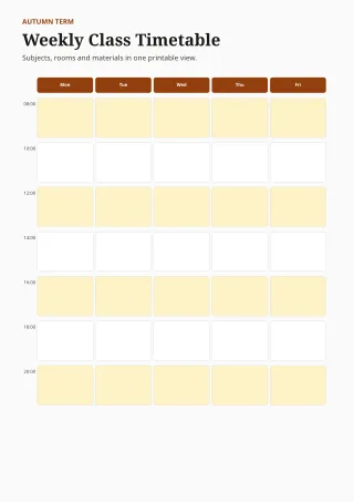 Student Timetable — Editorial Amber — editable white teacher template, a4 print