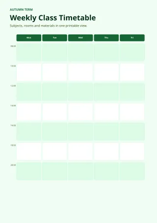 Student Timetable — Sage Office — editable white teacher template, a4 print