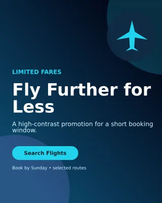 Aurora Flight Deal Offer Poster — editable black travel and hospitality template, instagram portrait