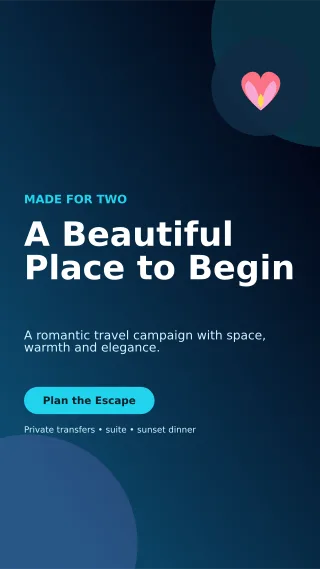 Aurora Honeymoon Package Story — editable black travel and hospitality template, story / reel