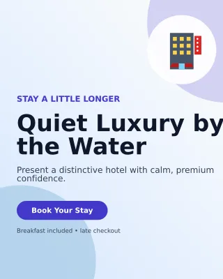 Aurora Hotel Promotion Offer Poster — editable white travel and hospitality template, instagram portrait