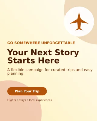 Aurora Travel Agency Offer Poster — editable white travel and hospitality template, instagram portrait