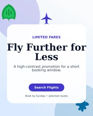 Botanical Flight Deal Offer Poster — editable white travel and hospitality template, instagram portrait