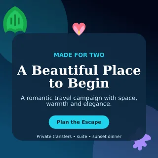 Botanical Honeymoon Package Social Post — editable black travel and hospitality template, instagram post