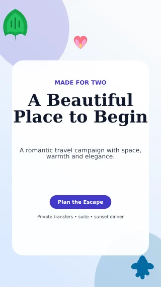 Botanical Honeymoon Package Story — editable white travel and hospitality template, story / reel